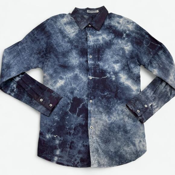 VTG Rufskin Shirt Mens L Tie Dye Button Front Made in USA Blue Cotton Lightning - Picture 1 of 8